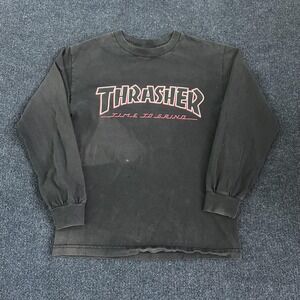Thrasher Shirt Mens Large Black Time To Grind Graphic Long Sleeve Tee T-Shirt